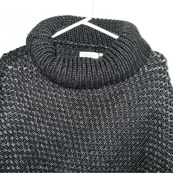 Calvin Klein Womens Chunky Knit Tinsel Turtle Neck Sweater Poncho Black One Size - Picture 5 of 12